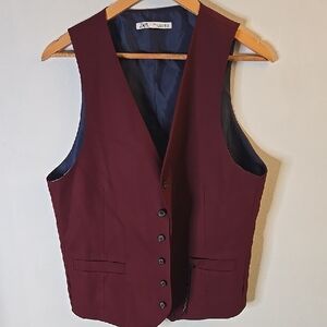 Zara Men's Wine Red Button-Front Vest